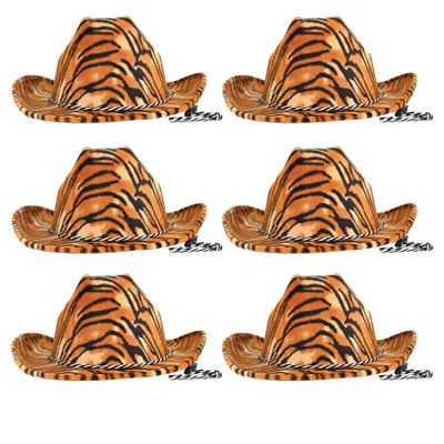 Beistle Tiger Print Cowboy Hats, 6 Pieces One Size Fits Most, Adjustable Chin Strap, Safari Party Supplies, Halloween Costume Dress Up, Safari Hat, Safari Birthday Hats, Fun Animal Hats