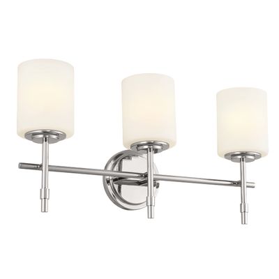 Kichler Ali 3 Light Bathroom Vanity Light in Polished Nickel with Satin Etched Glass Shades for use in Bathrooms and Powder Rooms, 52142PN