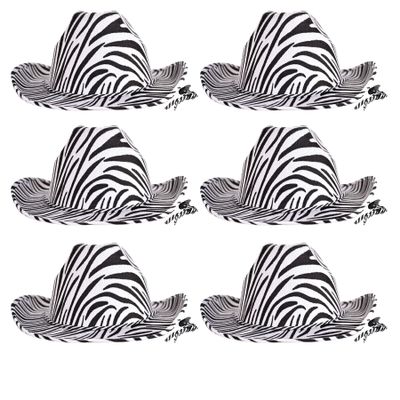 Beistle Zebra Print Cowboy Hats - 6 Pack Black and White Stipe Safari Party Headwear with Adjustable Chin Strap, Wild Animal Party Supplies, Halloween Costumes, African Themed Photo Props, Adult Size