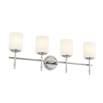 Kichler Ali 4 Light Bathroom Vanity Light in Polished Nickel with Satin Etched Glass Shades for use in Bathrooms and Powder Rooms, 52143PN