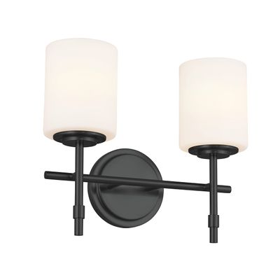Kichler Ali 2 Light Bathroom Vanity Light in Black with Satin Etched Glass Shades for use in Bathrooms and Powder Rooms, 52141BK