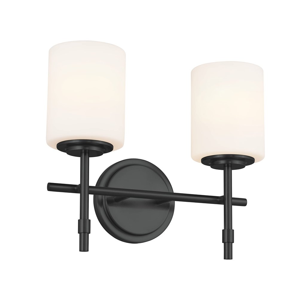 Kichler Ali 2 Light Bathroom Vanity Light in Black with Satin Etched Glass Shades for use in Bathrooms and Powder Rooms, 52141BK