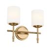 Kichler Ali 2 Light Bathroom Vanity Light in Brushed Natural Brass with Satin Etched Glass Shades for use in Bathrooms and Powder Rooms, 52141BNB view 1