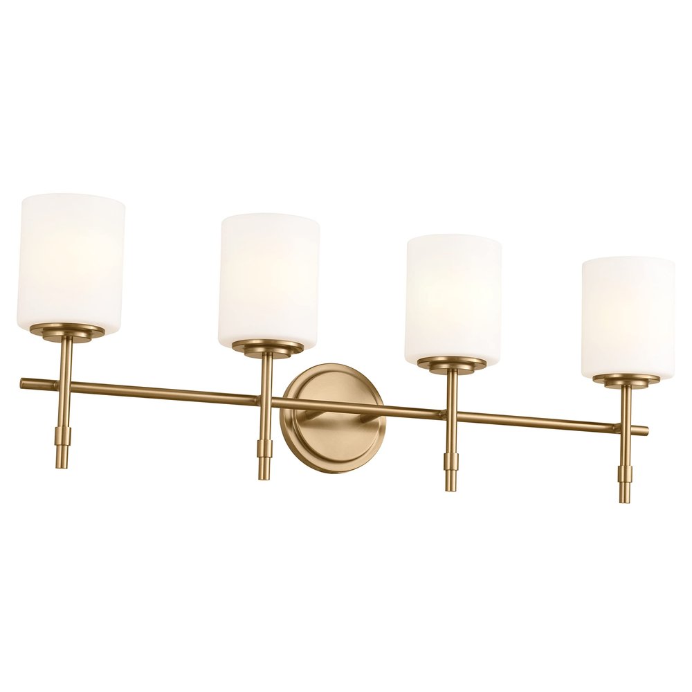 Kichler Ali 4 Light Bathroom Vanity Light in Brushed Natural Brass with Satin Etched Glass Shades for use in Bathrooms and Powder Rooms, 52143BNB