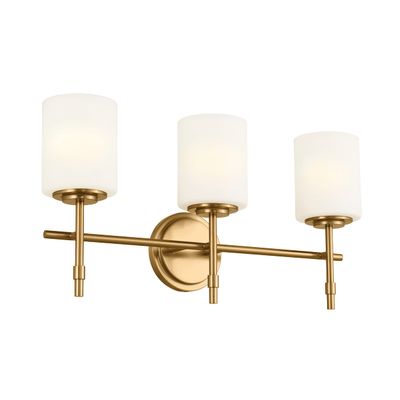 Kichler Ali 3 Light Bathroom Vanity Light in Black with Satin Etched Glass Shades for use in Bathrooms and Powder Rooms, 52142BK