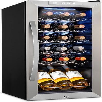 SCHMCK 18 Bottle Compressor Wine Cooler Refrigerator w/Lock - Large Freestanding Wine Cellar For Red, White, Champagne or Sparkling Wine - 41f-64f Digital Temperature Control Fridge Stainless Steel