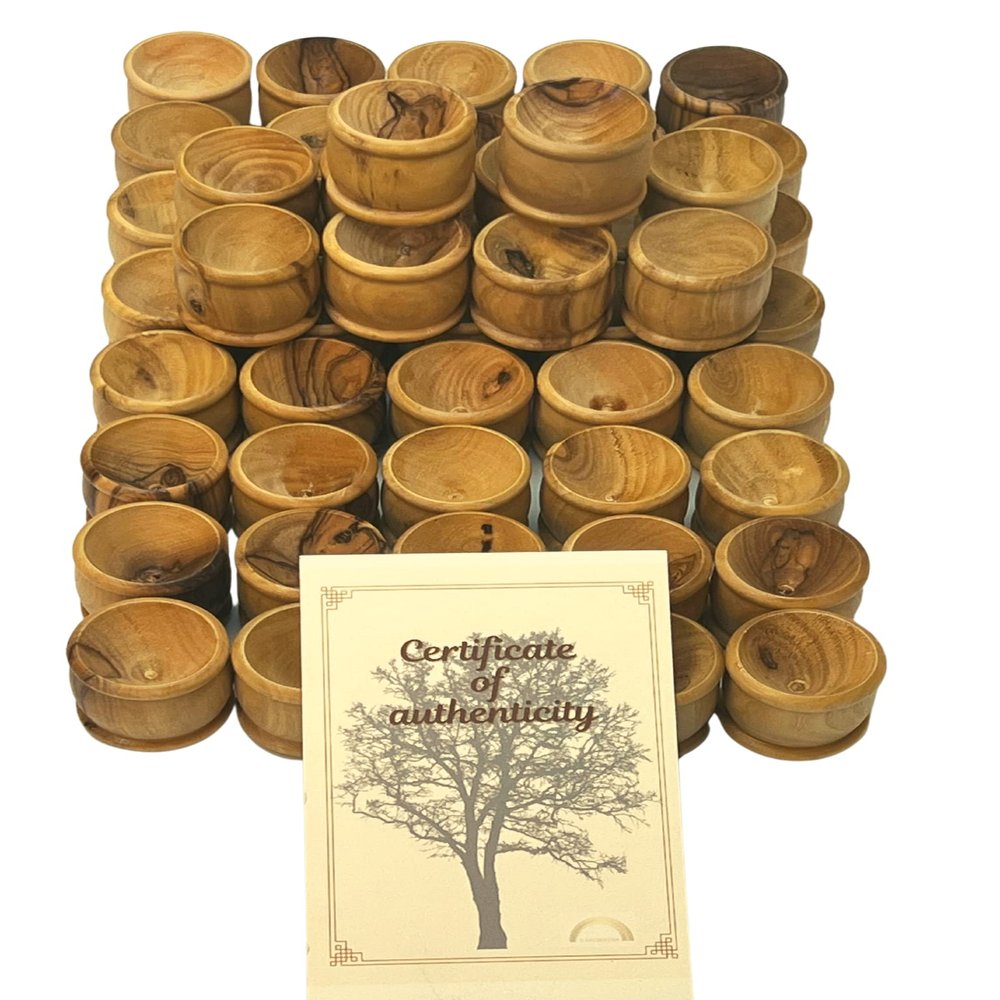 3 ARCHES USA Olive Wood Communion Cups (50-Pack) - 1.1" Hand-Carved Cups from Bethlehem, Holy Land - Unique Chalices for Church, Ministry & Life Events with Certificate of Origin