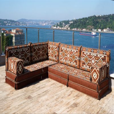 8" Thickness Brown Corner Floor Seating Set, Pallet Cushion Set, Modular Design Floor Cushion, Garden Sofa Set, Indoor Sofa Set, Futon Sofa Bed (L Sofa Only)