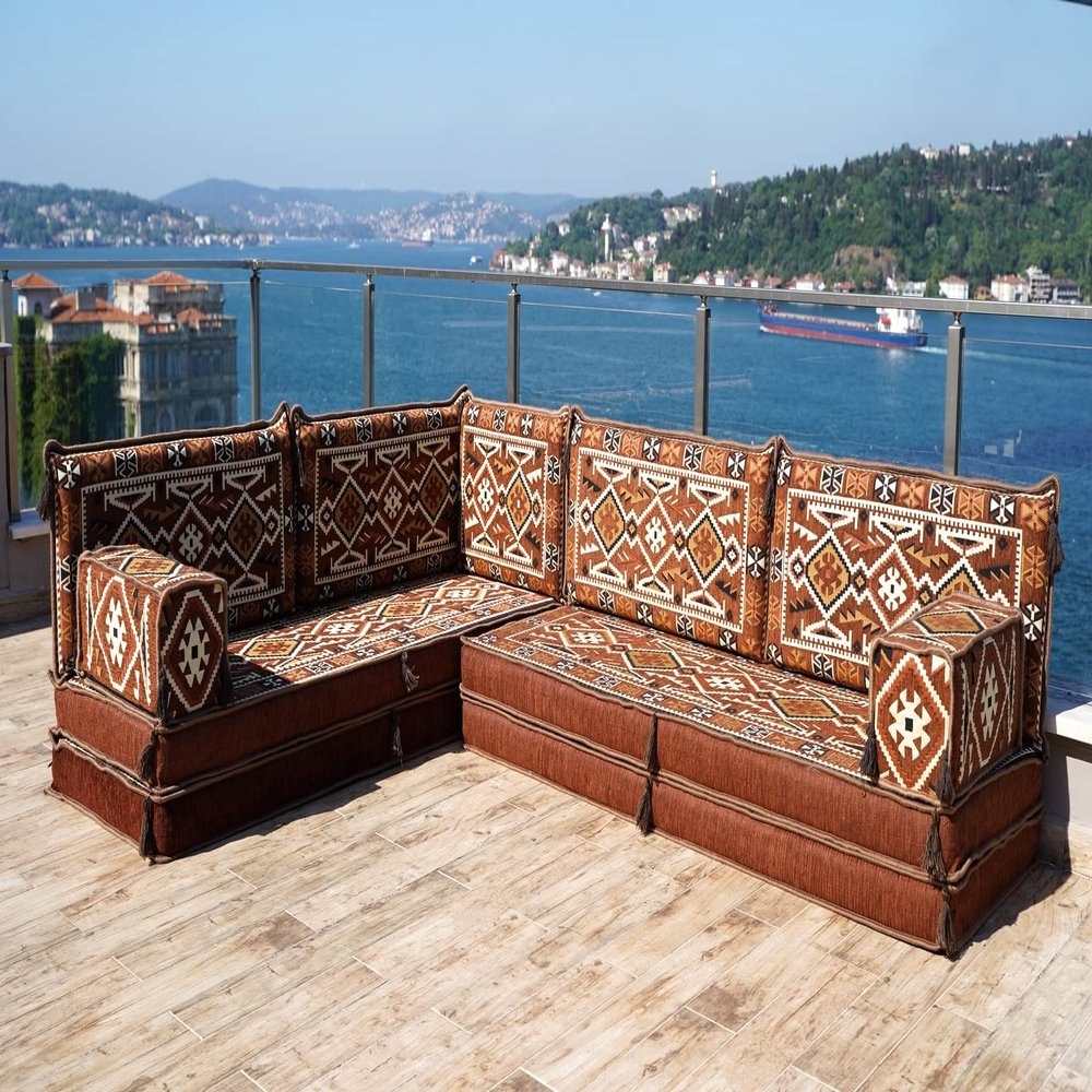 8" Thickness Brown Corner Floor Seating Set, Pallet Cushion Set, Modular Design Floor Cushion, Garden Sofa Set, Indoor Sofa Set, Futon Sofa Bed (L Sofa Only)