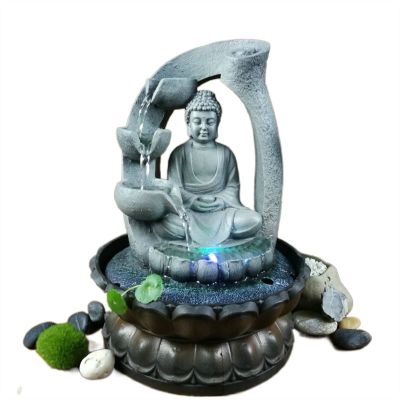 TOMYEUS Tabletop Fountains Desktop Fountain Office Desk Buddha Statue Fountains Indoor Led Meditation Table Fountain Living Room Decoration Lotus Waterfall Tabletop Fountain Fountain Decoration