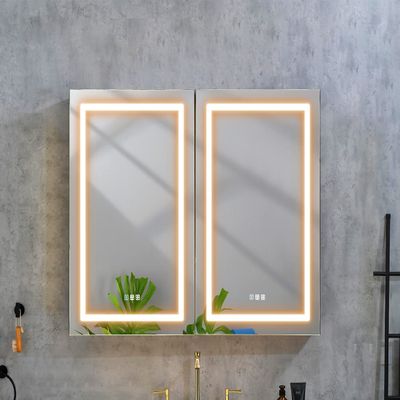 SECARUS LED Mirror Bathroom Medicine Cabinet with Lights, 18x36 Inch Aluminum Framed Beveled Edge Frameless Mirror, Recessed or Surface, 3 Color Light Dimmer, Defog, Outlets & USB (48 * 36), Black