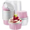EUSOAR Baking Cups with Lids, Pink 60Packs 5oz Disposable Aluminum Foil Mini Muffin Liners, Dessert Cheesecake Pan Creme Brulee Cupcake Ramekins Containers for Catering Gathering Club Wedding Party view 1