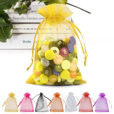 ANZNKU 50PCS Premium Gold Organza Bags 5x7 inches Mesh Bags Drawstring, Gift Bag Small Size, Organza Wedding Party Favor Bag, Mesh Pouches Drawstring
