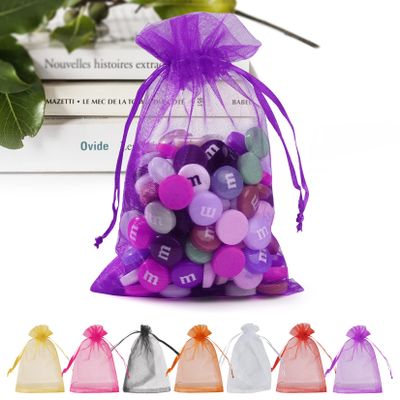 ANZNKU 50Pcs Purple Organza Bags 5x7 Inch, Small Mesh Gift Bag for Jewelry Candy Sachet Craft, Small Mesh Bags with Drawstring for Party Wedding Favor & Halloween