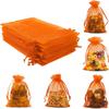 ANZNKU 100PCS Orange Organza Bags 5x7 inches Mesh Bags Drawstring, Gift Bag for Halloween, Wedding Mesh Festival Makeup Organza Party Favor Bag, Sheer Mesh Pouches Drawstring view 4