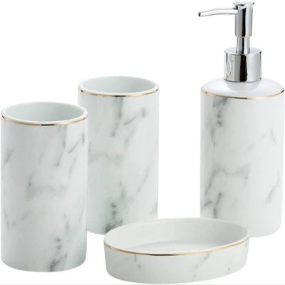YQBUER Home Bathroom Accessories Set Ceramic Wash Set Bathroom Four-Piece Suit Soap Dispenser Gargle Cup Toothbrush Holder Christmas Suitable for Hotel bathrooms