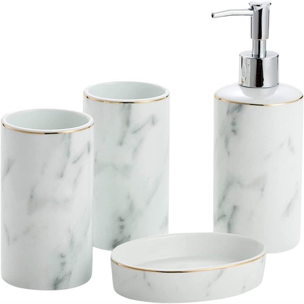 YQBUER Home Bathroom Accessories Set Ceramic Wash Set Bathroom Four-Piece Suit Soap Dispenser Gargle Cup Toothbrush Holder Christmas Suitable for Hotel bathrooms