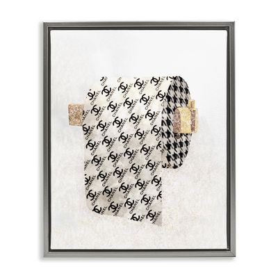 Stupell Industries 'Glam Pattern Toilet Paper', Floating Frame Canvas Art, Gray, 25 x 31 Inches, Easy to Hang and Sturdy, Made in USA, by Ziwei Li