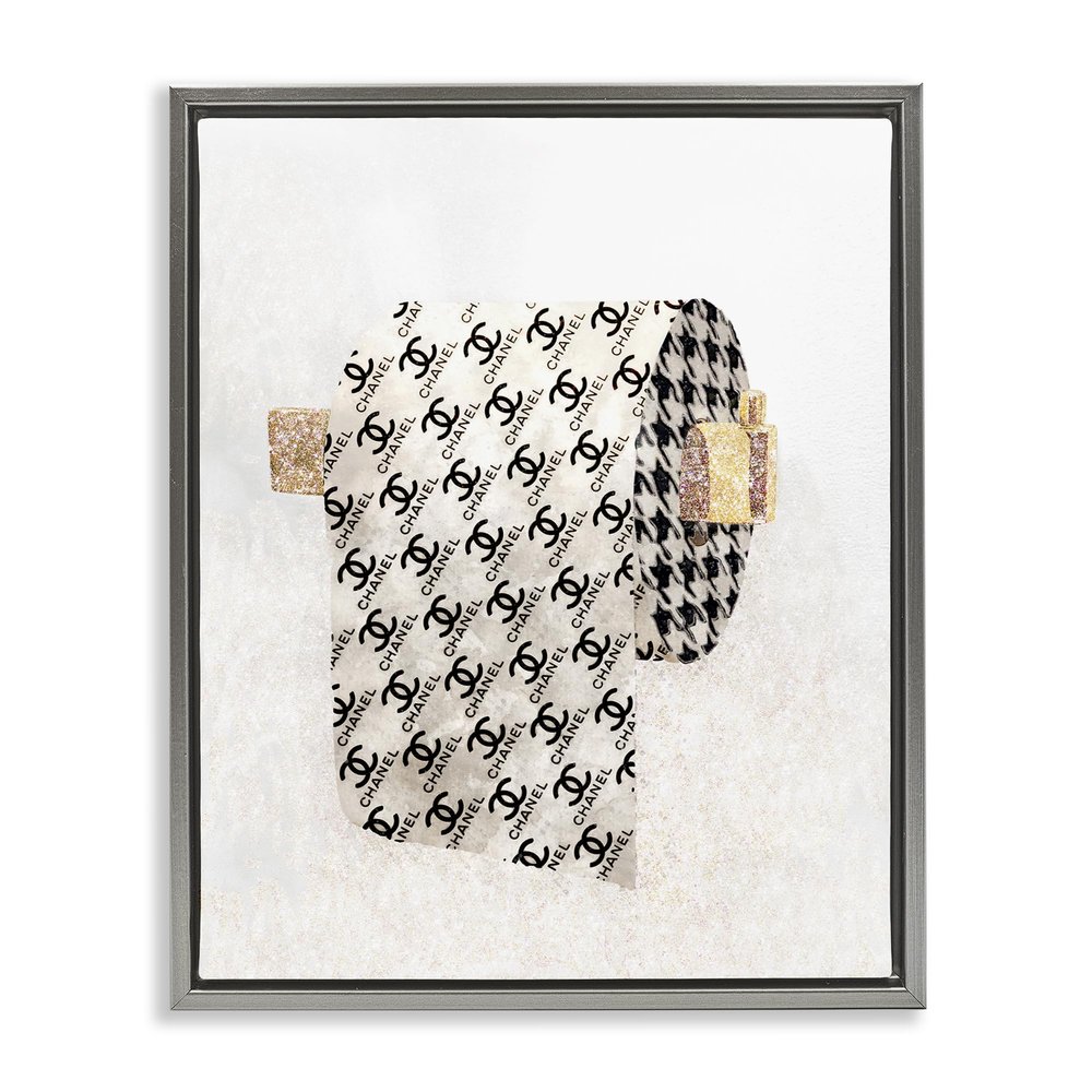 Stupell Industries 'Glam Pattern Toilet Paper', Floating Frame Canvas Art, Gray, 25 x 31 Inches, Easy to Hang and Sturdy, Made in USA, by Ziwei Li