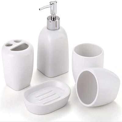 YQBUER Home Bathroom Accessories Set Bathroom Wash Set Ceramic Five Piece Set Soap Dispenser Couple Gargle Cup Toothbrush Holder Suitable for Hotel bathrooms
