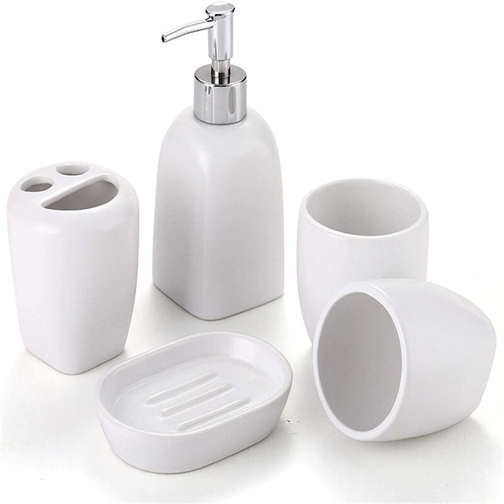 YQBUER Home Bathroom Accessories Set Bathroom Wash Set Ceramic Five Piece Set Soap Dispenser Couple Gargle Cup Toothbrush Holder Suitable for Hotel bathrooms
