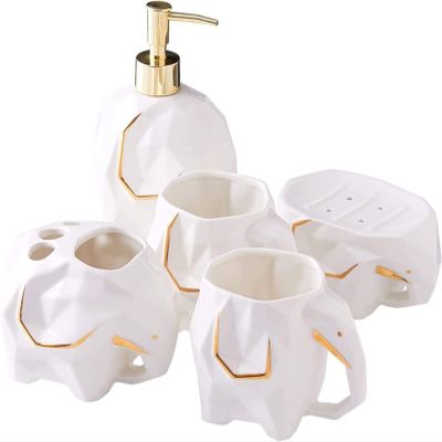YQBUER Home Bathroom Accessories Set Ceramic Bathroom Accessories Set Mouth Cup Soap Dispenser Toothbrush Holder Soap Dish Decor Suitable for Hotel bathrooms (Color : A)