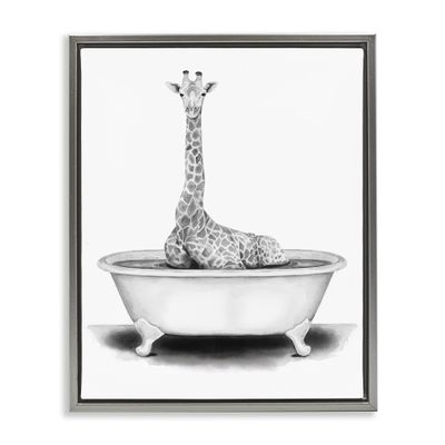 Stupell Industries Giraffe In A Tub Funny Animal Bathroom Drawing, Design by Rachel Neiman