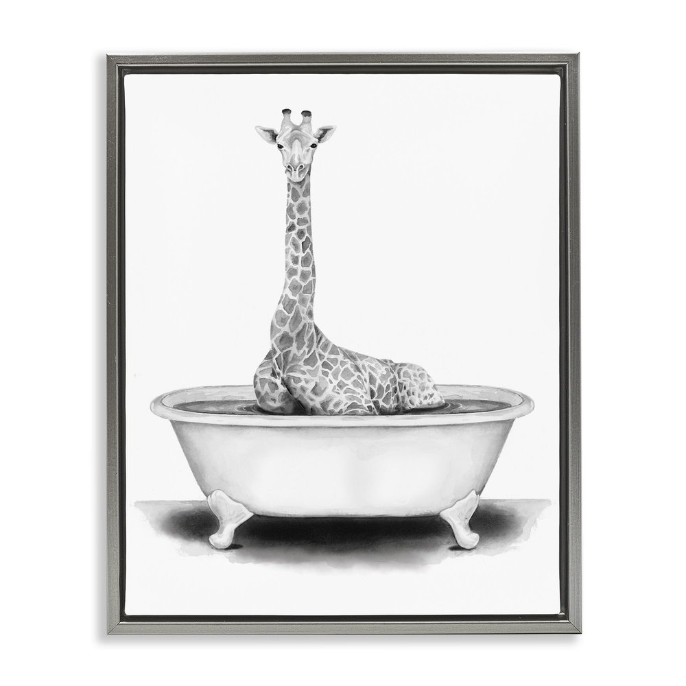 Stupell Industries Giraffe In A Tub Funny Animal Bathroom Drawing, Design by Rachel Neiman
