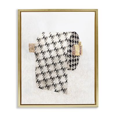 Stupell Industries 'Glam Pattern Toilet Paper', Floating Frame Canvas Art, Gold, 17 x 21 Inches, Easy to Hang and Sturdy, Made in USA, by Ziwei Li
