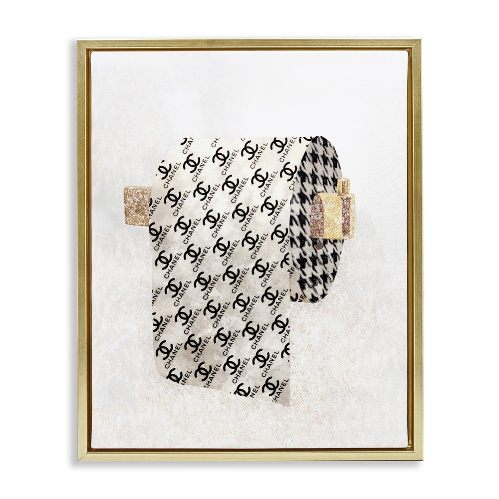 Stupell Industries 'Glam Pattern Toilet Paper', Floating Frame Canvas Art, Gold, 17 x 21 Inches, Easy to Hang and Sturdy, Made in USA, by Ziwei Li