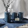 YQBUER Home Bathroom Accessories Set Bathroom Accessories Sets Ceramic Embossed Wash Set Blue Nordic Bathroom Products Five-Piece Bathroom Suitable for Hotel bathrooms view 2