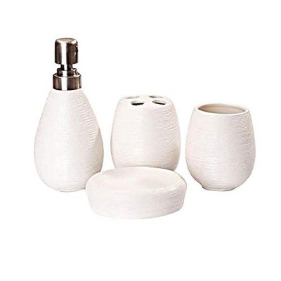 YQBUER Home Bathroom Accessories Set 5 Pieces Ceramic Bathroom Stand Set Straw Print Stand Home Hotel Bathroom Bath Accessories for Hotel Bathroom (Color : White)