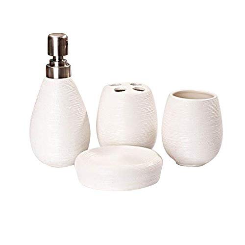 YQBUER Home Bathroom Accessories Set 5 Pieces Ceramic Bathroom Stand Set Straw Print Stand Home Hotel Bathroom Bath Accessories for Hotel Bathroom (Color : White)