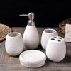 YQBUER Home Bathroom Accessories Set 5 Pieces Ceramic Bathroom Stand Set Straw Print Stand Home Hotel Bathroom Bath Accessories for Hotel Bathroom (Color : White) view 2