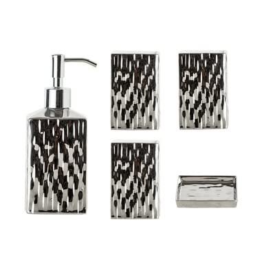 YQBUER Home Bathroom Accessories Sets Ceramic Bathroom Toiletries Accessories Sets Soap Dispenser with 304 SUS Press Pump Mouthwash Cup Gold for Hotel Bathrooms (Color : Silver)