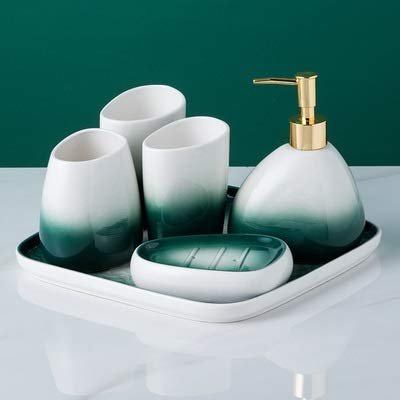 YQBUER Home Bathroom Accessories Set Ceramic Tray Bathroom Accessories Bathroom Set Gradient Gray Blue Wash Set Mouthwash Cup Lotion Bottle Tray Suitable for Hotel bathrooms (Color : B)
