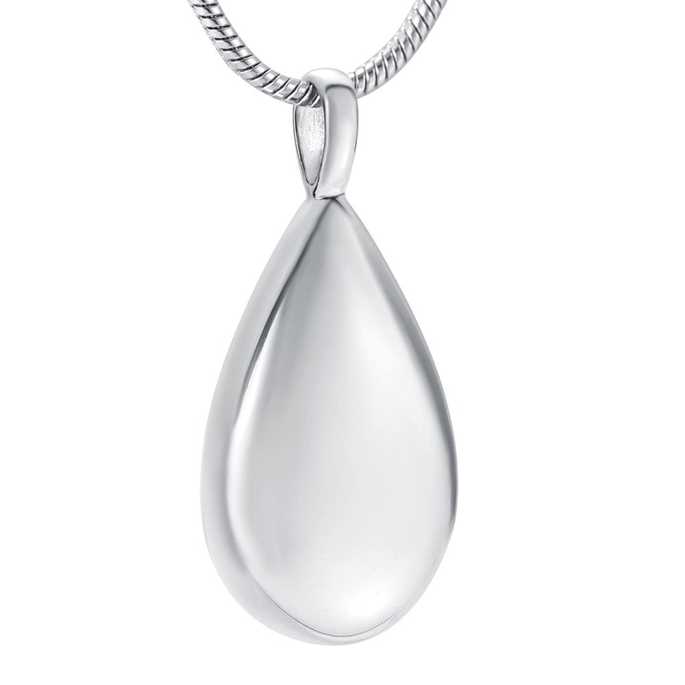 SHEIL Shiny Polished 316L Stainless Steel Water Drop Memorial Jewelry for Ashes - Engravable Keesake Cremation Urn Necklace,2