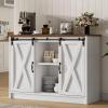 4 EVER WINNER Coffee Bar Cabinet with Sliding Barn Doors, 42Farmhouse Buffet Cabinet with Storage for Kitchen, Coffee Bar with Adjustable Shelf for Dining Room, White view 1