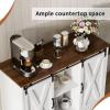 4 EVER WINNER Coffee Bar Cabinet with Sliding Barn Doors, 42Farmhouse Buffet Cabinet with Storage for Kitchen, Coffee Bar with Adjustable Shelf for Dining Room, White view 3