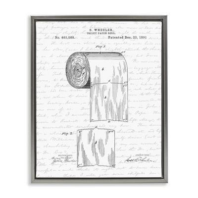 Stupell Industries Toilet Paper Roll Patent Black And White Bathroom Design, Design by Lettered and Lined