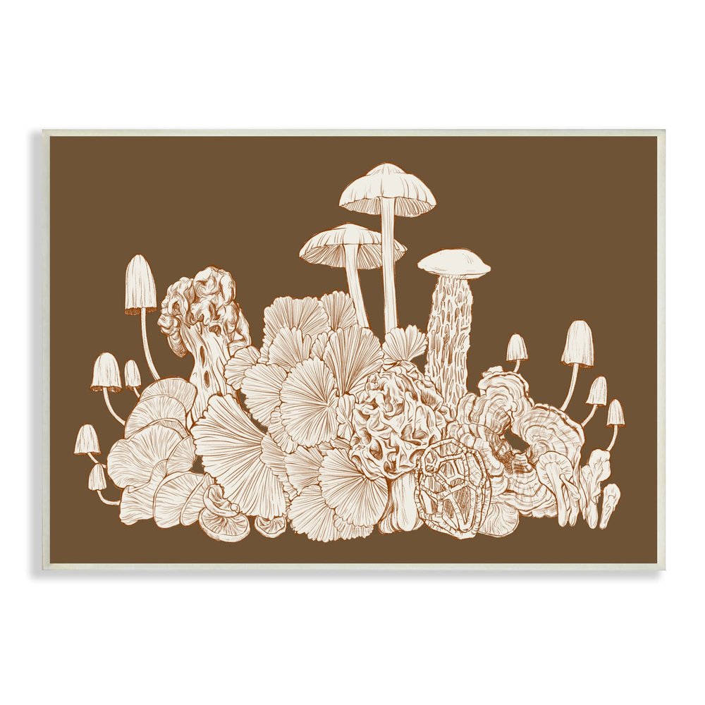 Stupell Industries Mushroom Cluster Sketch Brown Boho Forest Forage, Design by Ziwei Li
