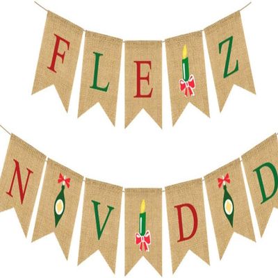 2pcs Christmas Banner Burlap Christmas Bunting Banner Letter Burlap Garland for Christmas Festival Party Supplies