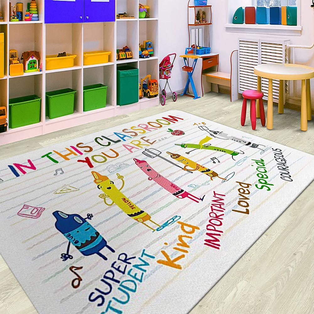 Classroom Rugs School Rugs for Kids We are A Box of Crayons Foldable Elementary Large Floor Carpet Kids Room Girls Playmat School Carpet, Playroom Mat Large Children