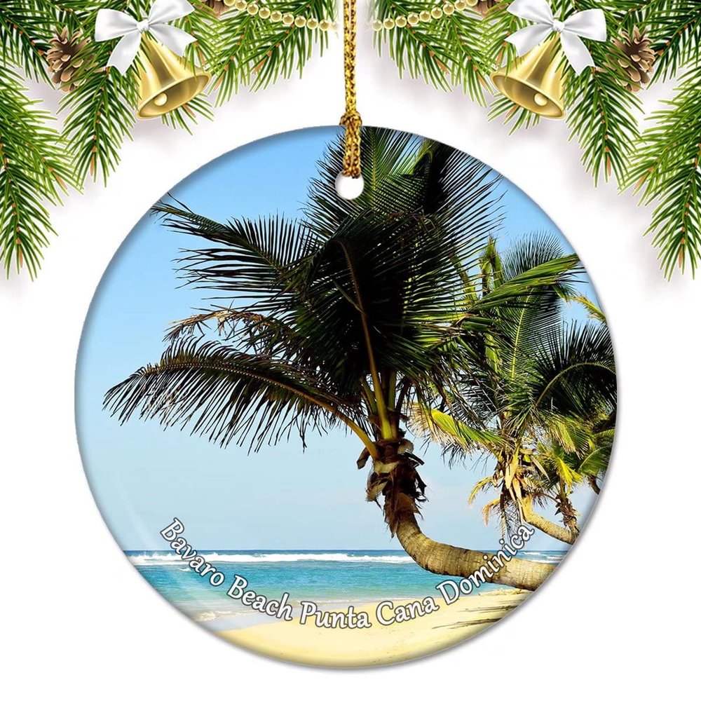 Bavaro Beach Punta Cana Dominica Christmas Ornaments for Tree Ceramic Pendant Double Sided Ornament Decor Xmas Gifts Porcelain Travel Souvenirs