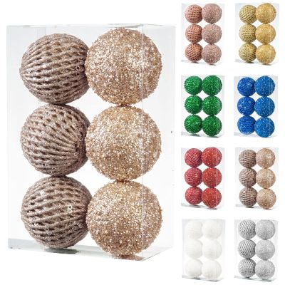 6pcs 3.94" Christmas Ball Ornaments Glitter Shatterproof Christmas Tree Ornaments Sequin Xmas Hanging Balls Decorations for Wedding Party Holiday(Champagne Gold, 6pc-10cm)