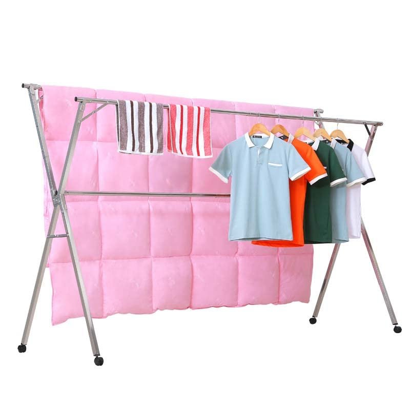 YSUEFIJO Clothes Drying Rack Foldable Indoor, Laundry Rack with Wheels Collapable, Space Saving Hanger Rack, Adjustable Stainless Steel Garment Laundry Rack, for Indoor Outdoor (150cm/59in)