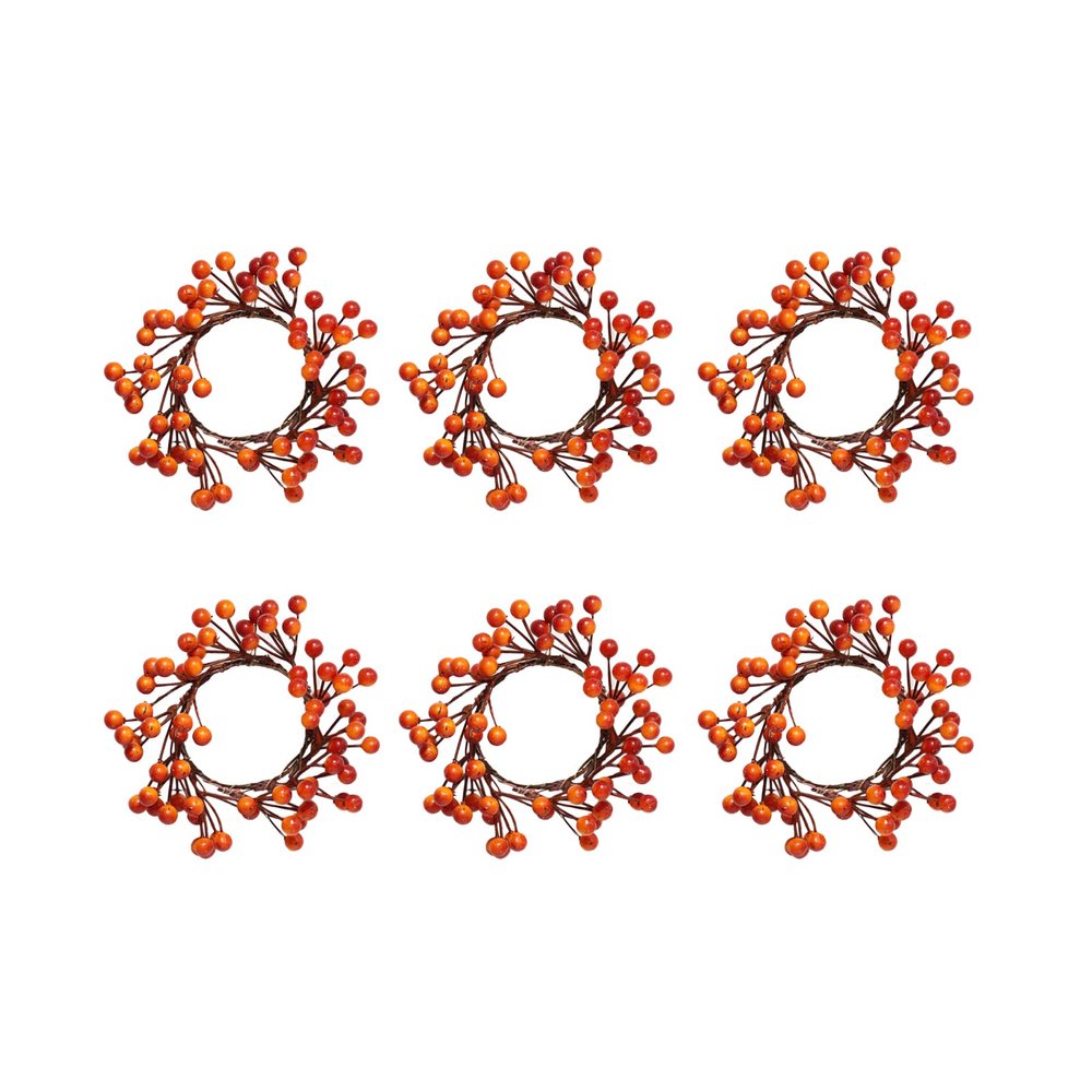 MSUIINT 6 Pcs Orange Berries Candle Rings, Christmas Votives Candle Holder Rings with Orange Berry Decor, Artificial Holly Berry Stem Wreath Rings for Halloween Thanksgiving Home Pillars