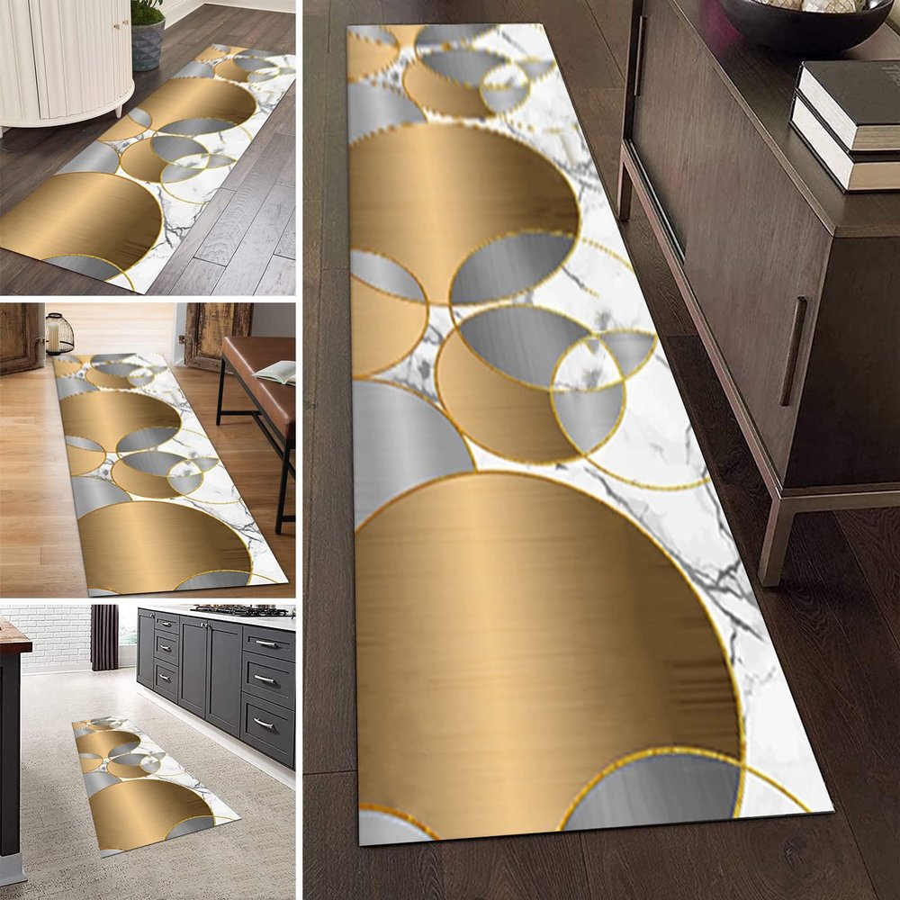 Modern Grey and Gold Narrow Runner Rug for Hall/Corridor/Kitchen/Bedroom/Living Room/Entryway/Stair, Home Decoration Hallways Carpet Runners (Size : 2 ft x 14.8 ft)