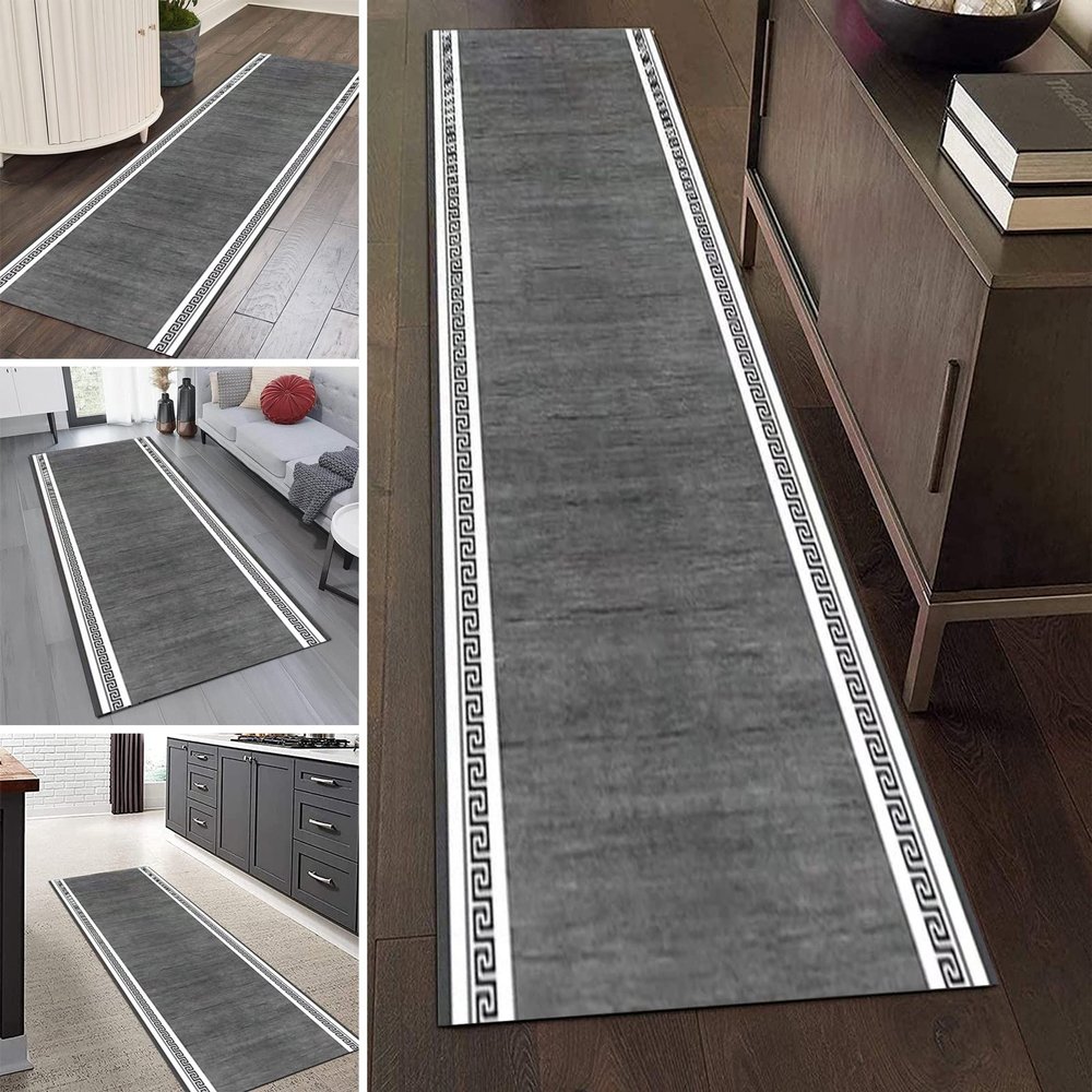 GRAPKS Modern Grey Carpet Runners for Hallway, Soft Touch Narrow Runner Rug - for Corridor, Kitchen, Bedroom, Living Room Entryway, Stair, 80x400cm (Size : 3.3 ft x 6.6 ft)