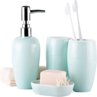 Home Bathroom Accessories Set Ceramic Solid Color Wash Set Household Gargle Cup Soap Dish Lotion Bottle Home Bathroom Decoration Accessories Set Suitable for Hotel bathrooms (Color : B)